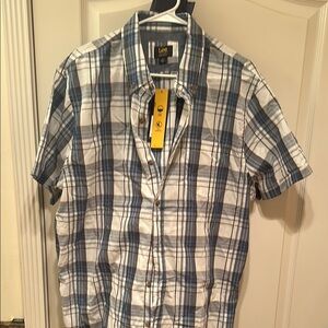 Lee Blue and White Casual Button Down Shirt